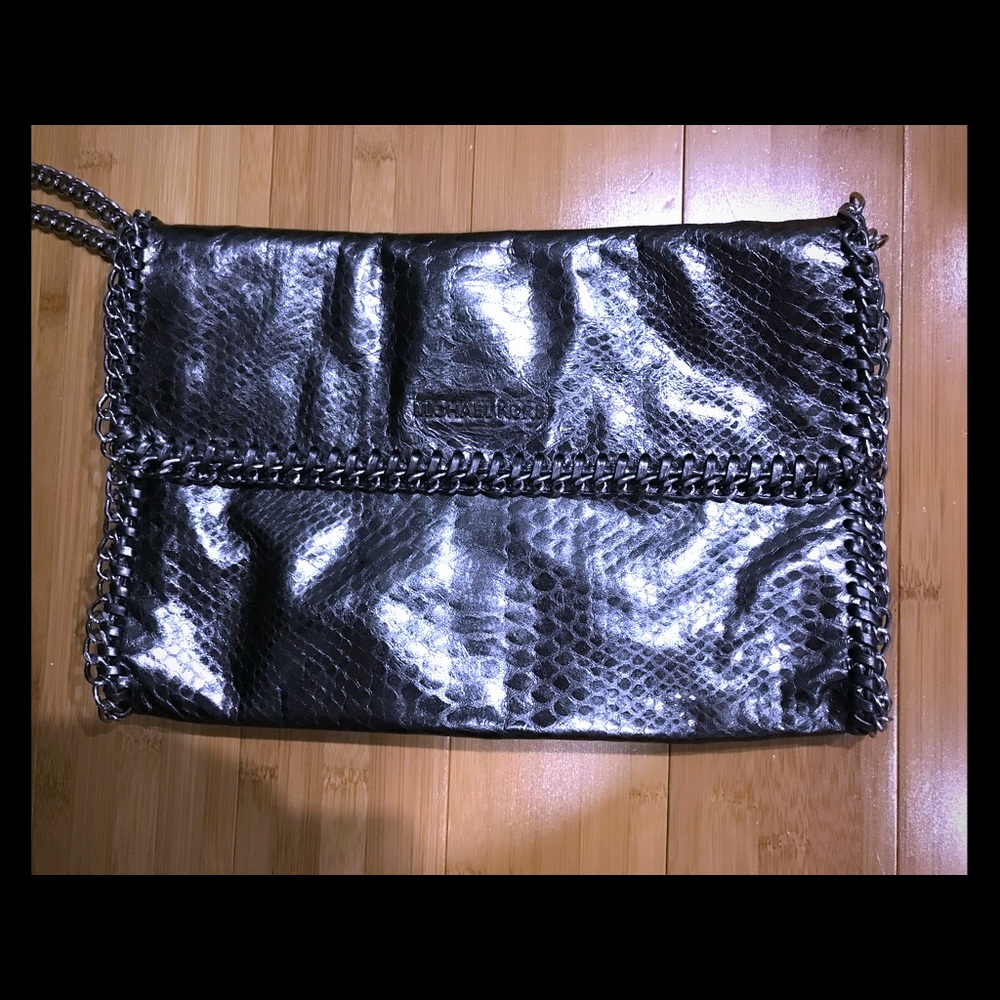 Michael Kors Gunmetal Chain shoulder Clutch ($298)